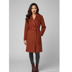 Avec Les Filles Coat Women's Size XL Rust Brown Long Sleeve Belted Wrap Coat